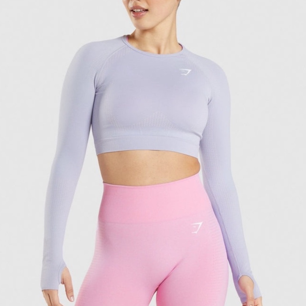 Gymshark Long Sleeved Purple and Pink Crop Top